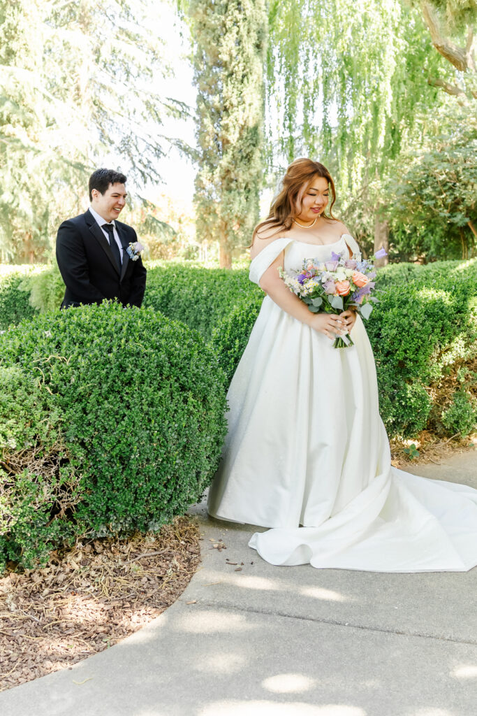Bride and Groom share a first look together at Park Winters Wedding captured by Sacramento Wedding Photographer