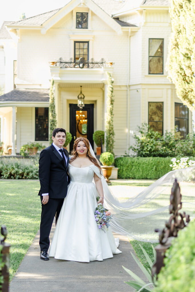 Bride and Groom pose for a portrait at Park Winters Wedding captured by Sacramento Wedding Photographer