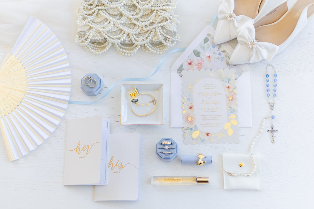 pastel and elegant flat lay captured by sacramento wedding photographer