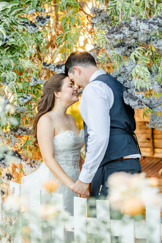 Bride and Groom stand in flower farm at Park Winters Wedding captured by Sacramento Wedding Photographer