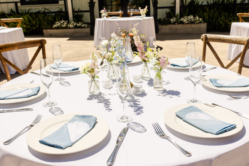 table display bridal boquet at park winters wedding captured by sacramento wedding photographer