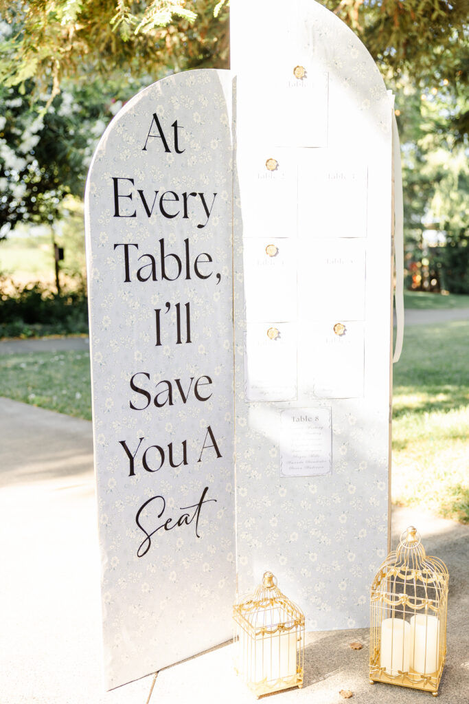 seating chart at park winters wedding captured by sacramento wedding photographer