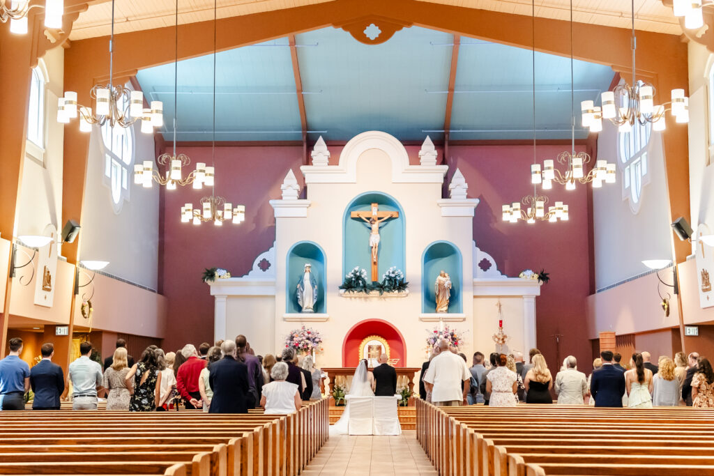 bride and groom share vows at church ceremony captured by a sacramento wedding photographer