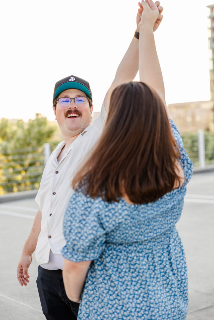 engagmeent photos on a sacramento rooftop in downtown sacramento
